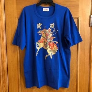 Ichiban Vintage Japanese Single Stitch Samurai Print Blue T-Shirt Size L